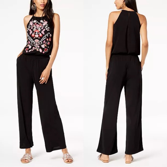 New INC Sleeveless Embroidered Jumpsuit Halter Neckline Pockets Blouson Size XLP - Picture 11 of 11